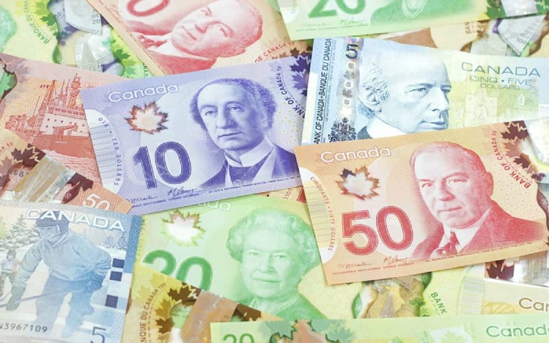 Plusieurs billets représentant des dollars canadiens. 