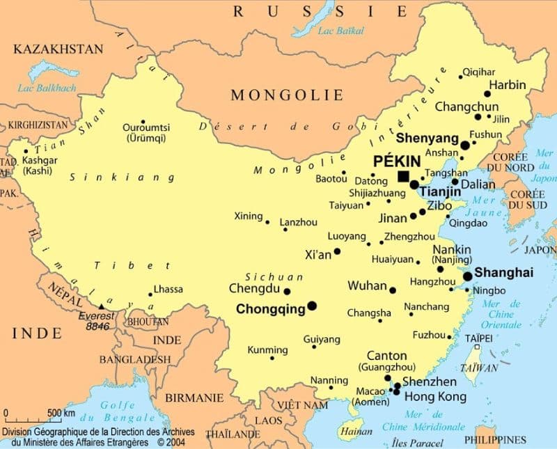 Carte de la chine avec villes principales. 