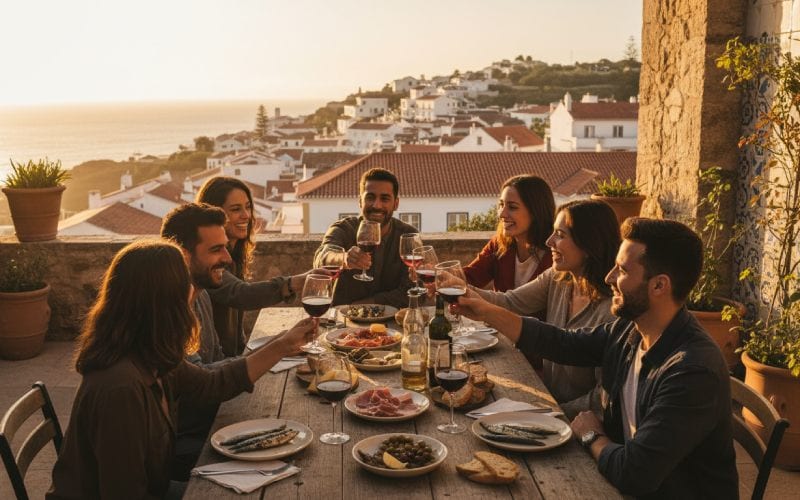 Dîner entre amis avec vue sur la mer. 