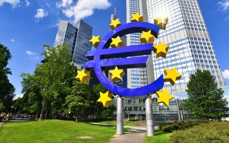 Façade de la banque centrale européenne en Allemagne. 