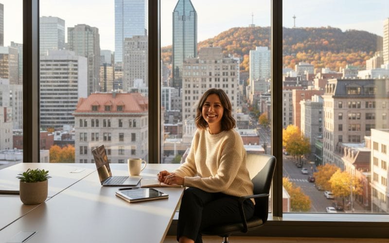 Une femme travaillant dans un bureau à Montréal.