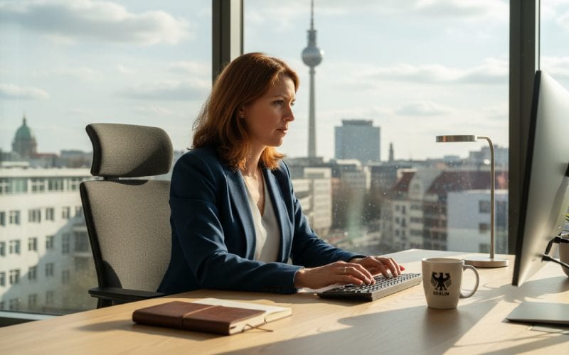 Une femme travaillant dans un bureau en Allemagne. 