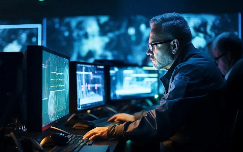 Homme travaillant dans la cybersécurité. 