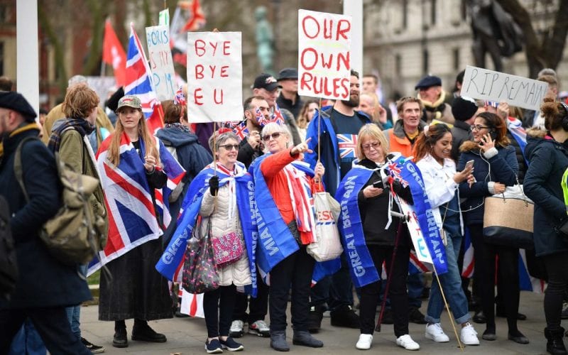 Des manifestations an Angleterre dans le contexte du Brexit. 