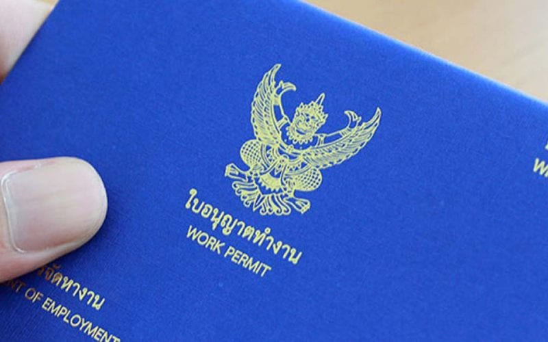 Photo du permis de travail thaïlandais bleu.