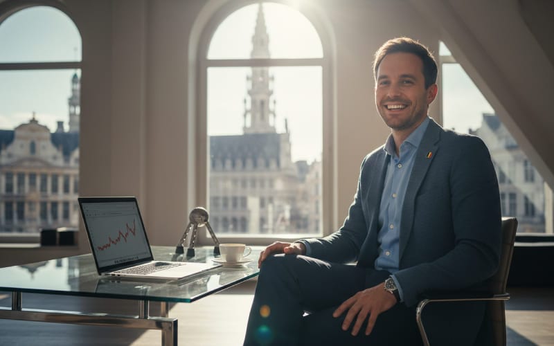 Une personne heureuse de travailler en Belgique.  