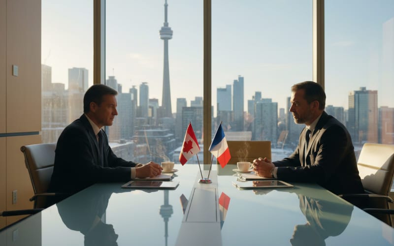 Une réunion entre hommes d'affaires français et canadiens à Toronto. 