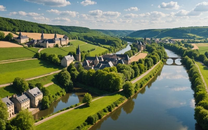 Vue aérienne d'un paysage au Luxembourg. 