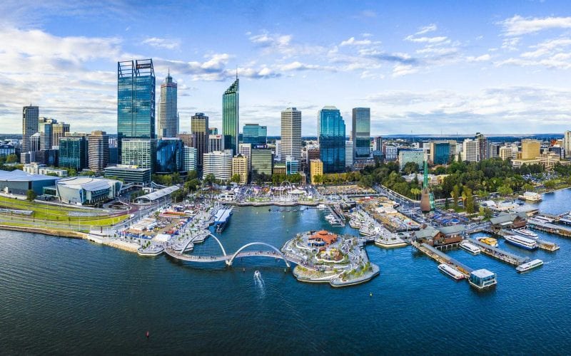 Vue aérienne de la ville de Perth en Australie. 