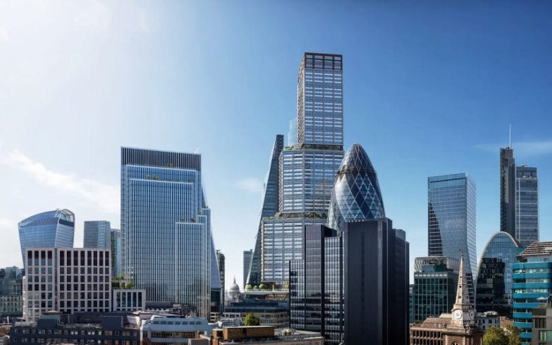 Vue aérienne du quartier d'affaires, la city, à Londres.