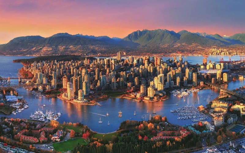 Une vue aérienne de Vancouver. 