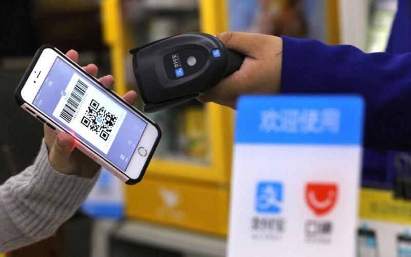 Application mobile Alipay en cours d'utilisation.